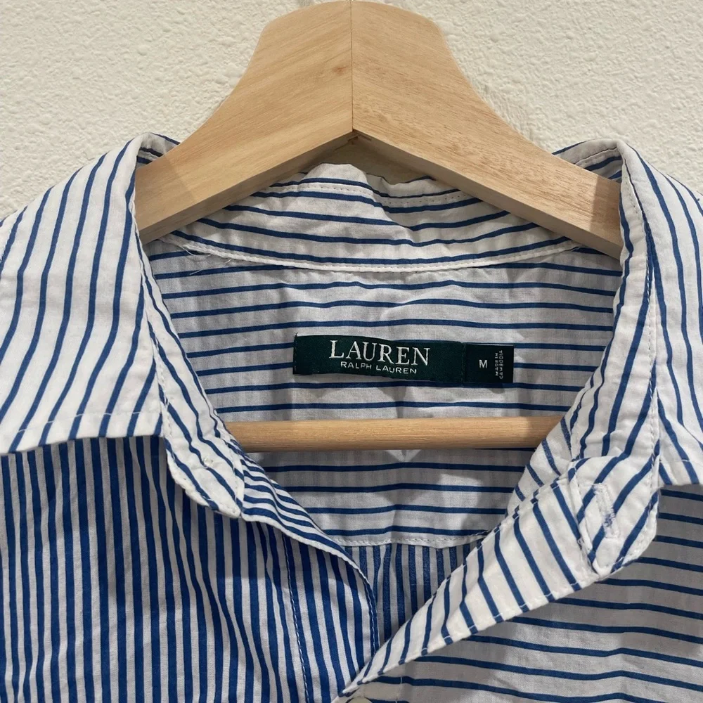Ralph Lauren Blue and White Pinstriped Pajama Short Set 100% Organic Cotton